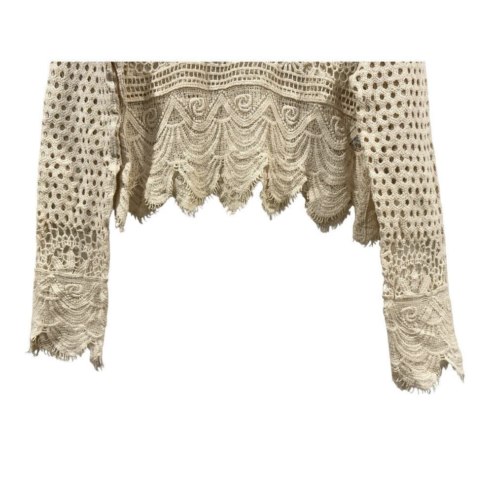 NWT Rebellion Cream Cotton Knit Crochet Crop Top: Size M Boho Fringe - Picture 4 of 11